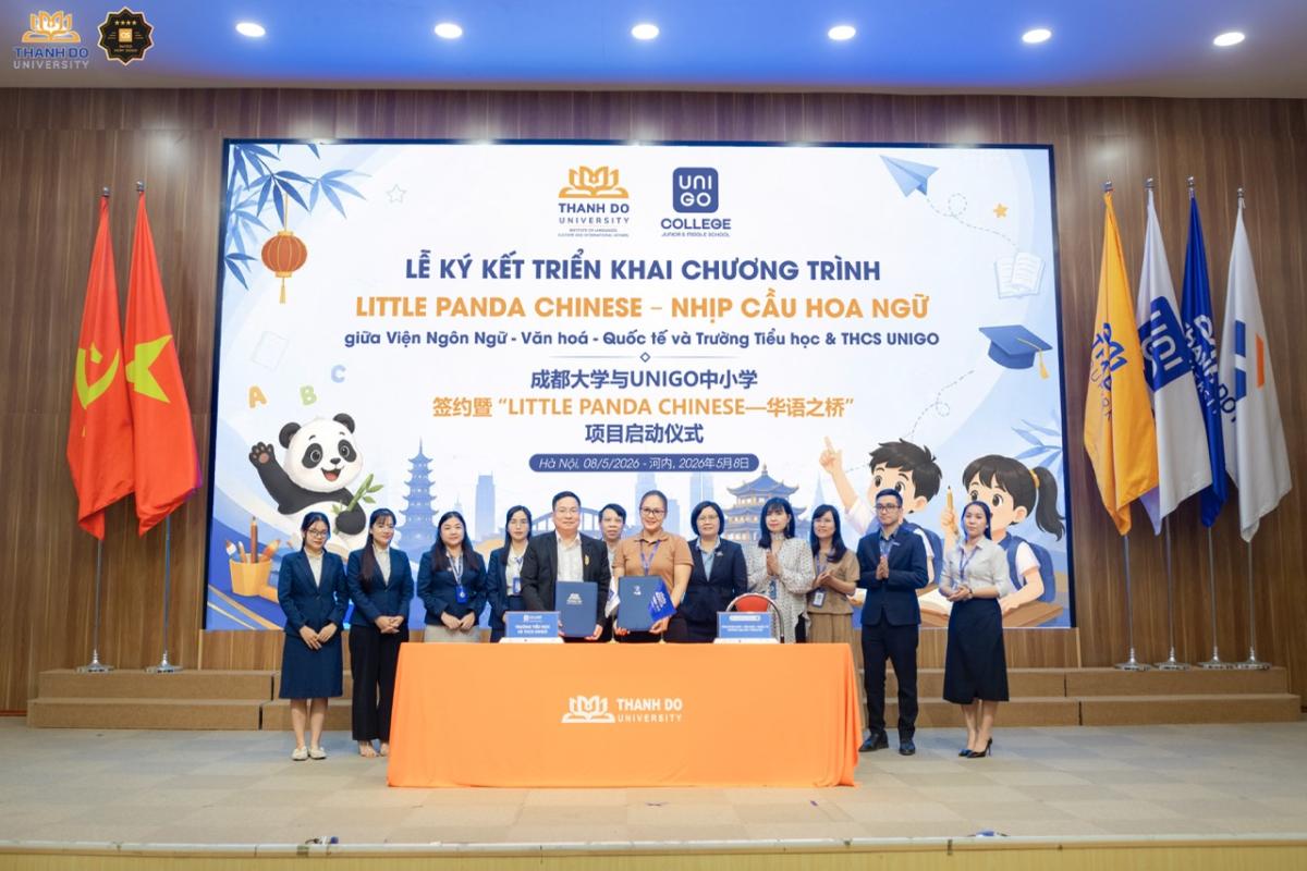 Viện Ngôn ngữ - Văn hoá - Quốc tế, Trường Đại học Thành Đô, và Trường Tiểu học và THCS Unigo ký kết triển khai chương trình “Little Panda Chinese – Nhịp cầu Hoa ngữ”.
