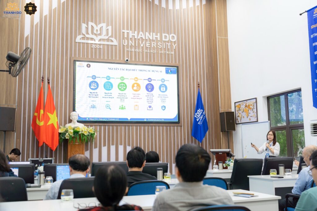 ThS. Nguyễn Thị Hảo, Phó phòng Khoa học và Công nghệ, trao đổi về đạo đức AI và liêm chính học thuật trong giáo dục đại học.