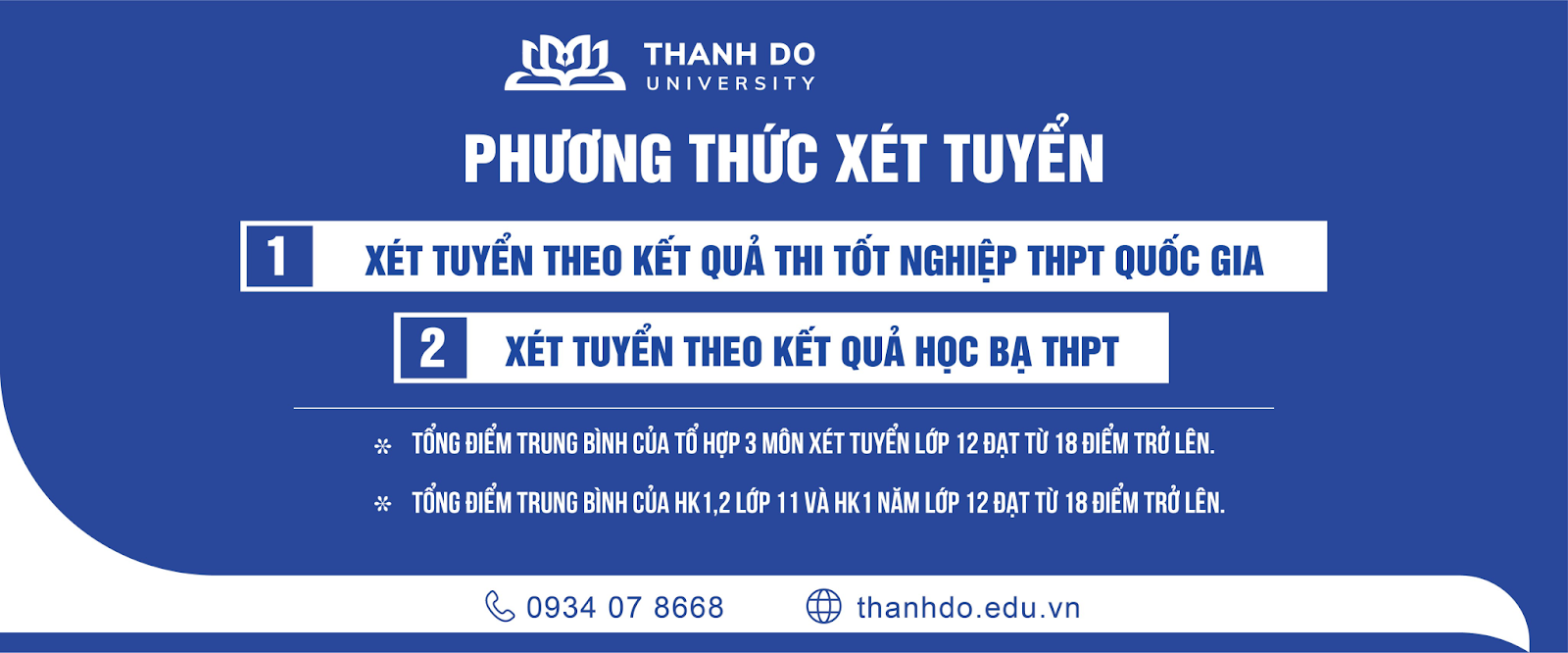 Phương thức xét tuyển của Đại học Thành Đô