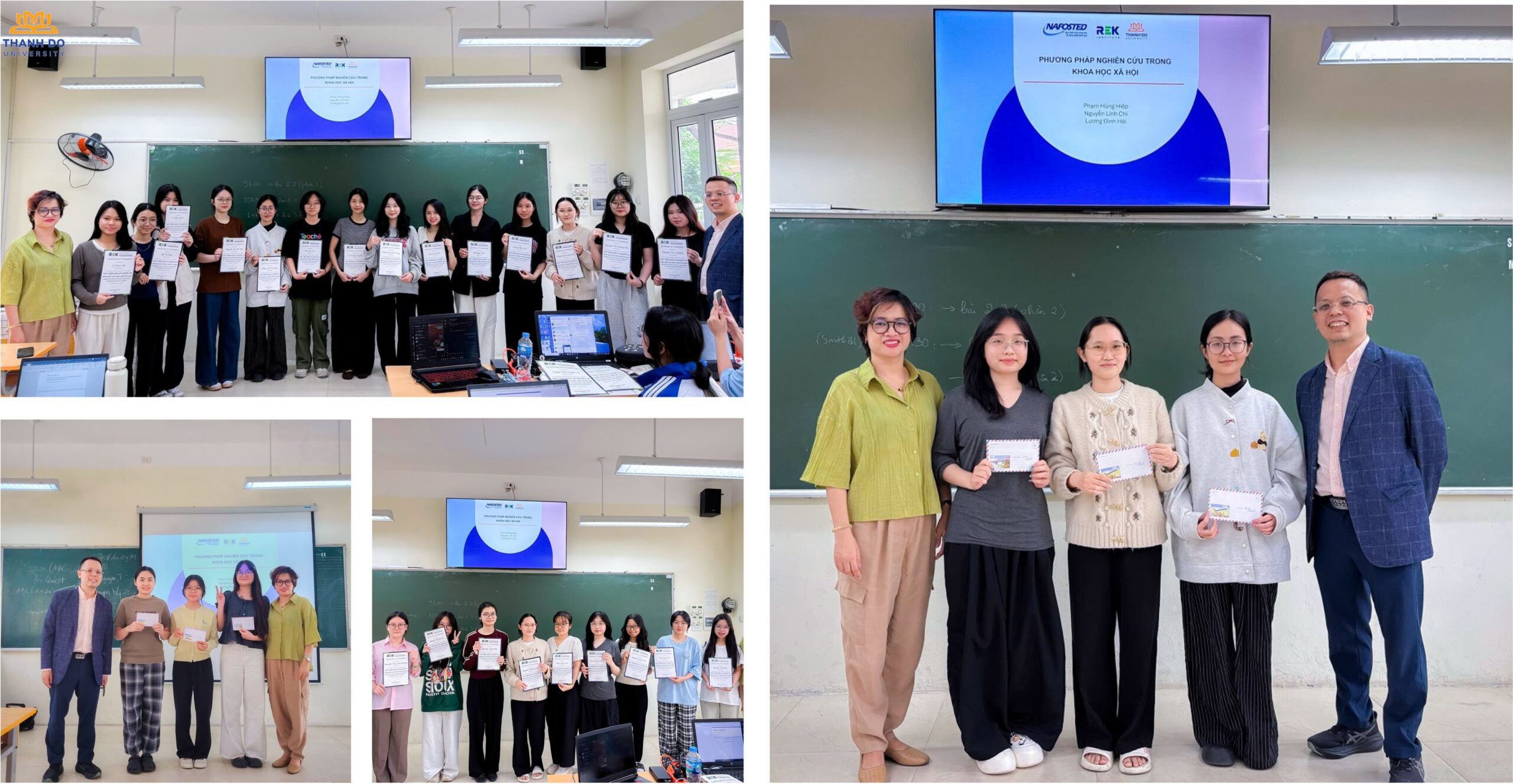 TS. Phạm Hùng Hiệp (Viện trưởng Viện REK và TS. Trần Thị Hà Giang (Trưởng khoa Sư phạm - Trường Đại học Thủ Đô) trao chứng nhận và phần thưởng cho các sinh viên 