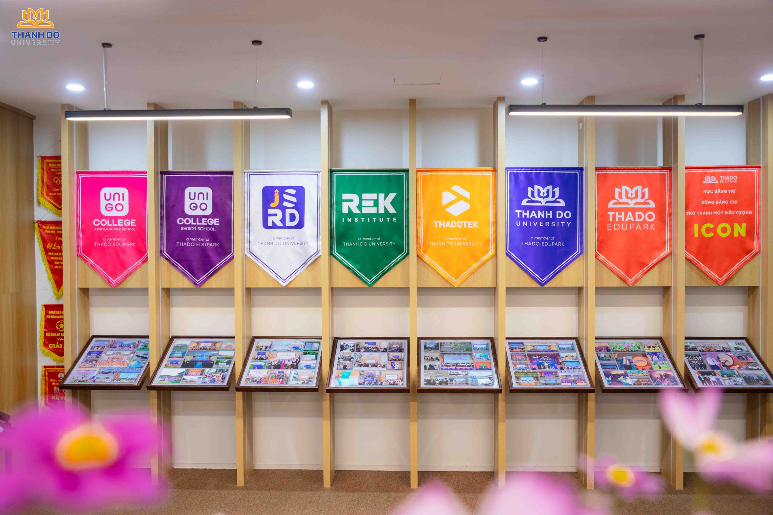 Logo và thông tin các đơn vị thành viên trong Hệ sinh thái giáo dục Thado EduPark.