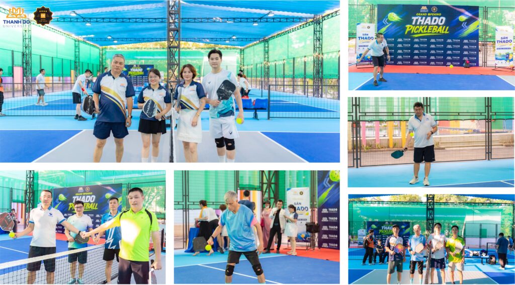 Cán bộ, giảng viên, khách mời tham gia giao hữu, chúc mừng khai trương sân ThaDo Pickleball - Trường Đại học Thành Đô