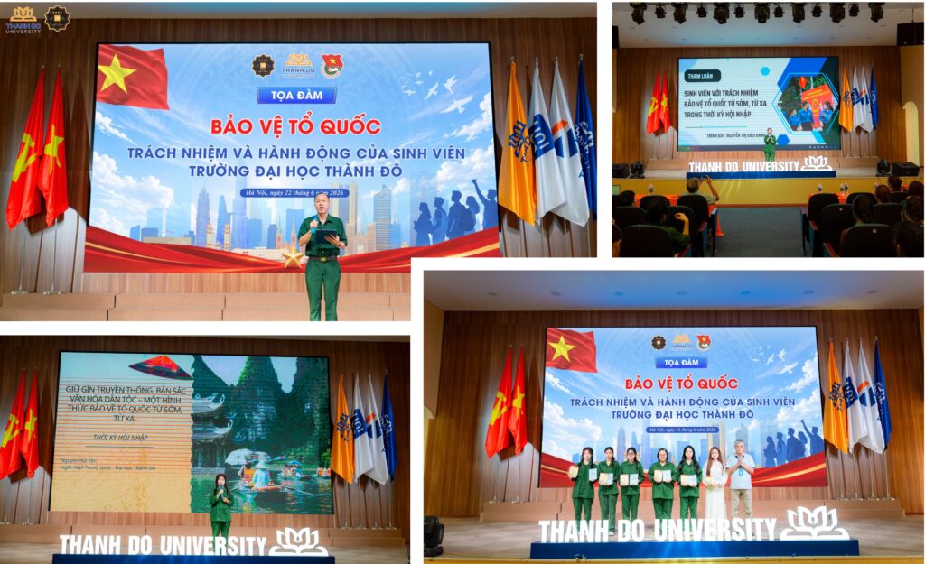 Sinh viên Trường Đại học Thành Đô trình bày các tham luận tại toạ đàm “Bảo vệ Tổ quốc – Trách nhiệm và hành động của sinh viên”