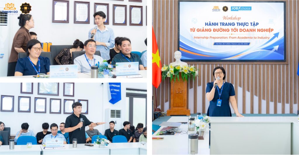 Sinh viên đặt câu hỏi, trao đổi trực tiếp với chuyên gia về kỳ thực tập và cơ hội nghề nghiệp.