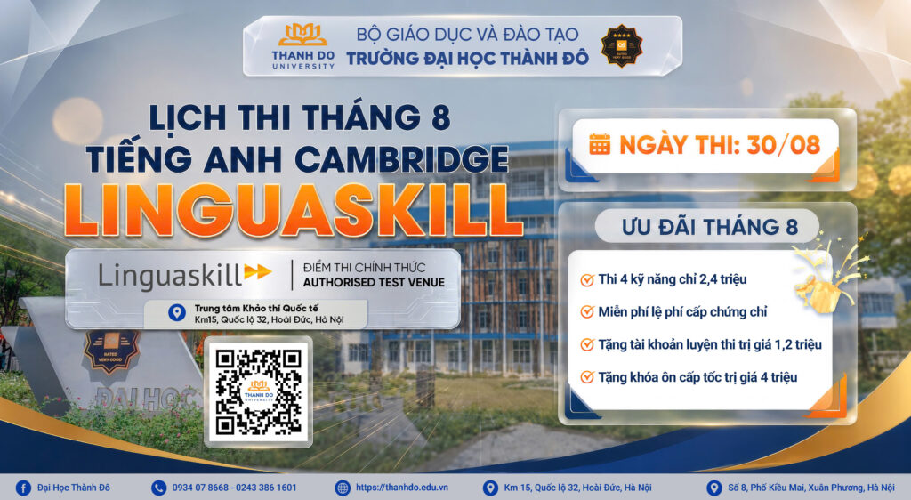 THÔNG BÁO TỔ CHỨC KỲ THI CAMBRIDGE LINGUASKILL THÁNG 8/2026 TẠI TRƯỜNG ĐẠI HỌC THÀNH ĐÔ
