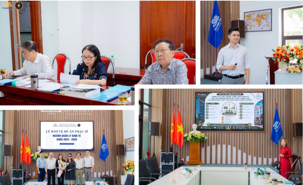 Học viên hoàn thành bảo vệ đề án tốt nghiệp cùng Hội đồng và giảng viên hướng dẫn.