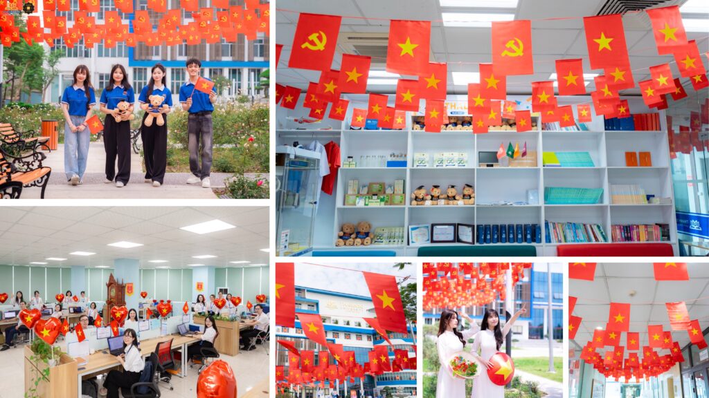 Cờ đỏ sao vàng rợp khắp không gian Trường Đại học Thành Đô - lan tỏa tinh thần dân tộc Việt Nam