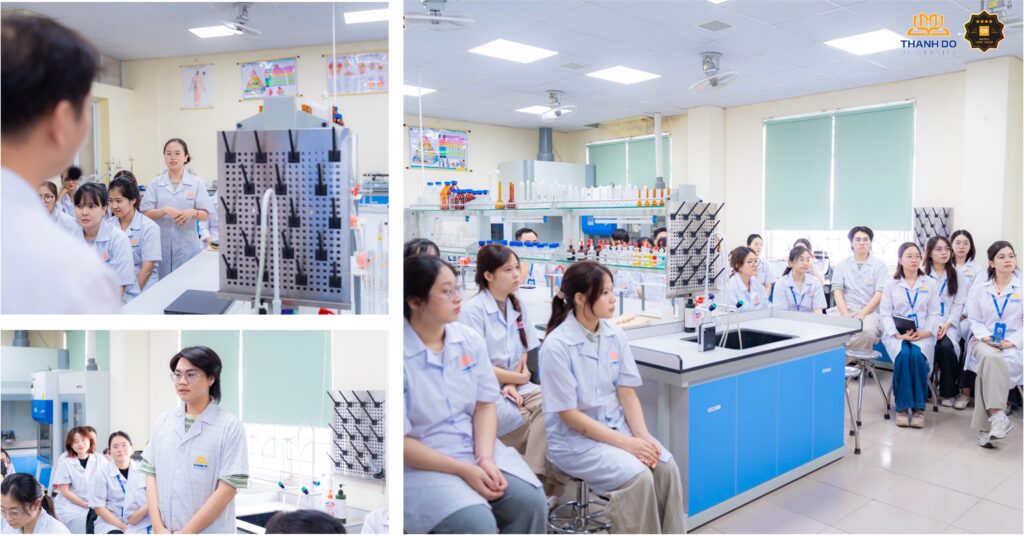 Sinh viên trao đổi cùng giảng viên về các tình huống thực tế và kỹ năng làm việc trong phòng thí nghiệm.