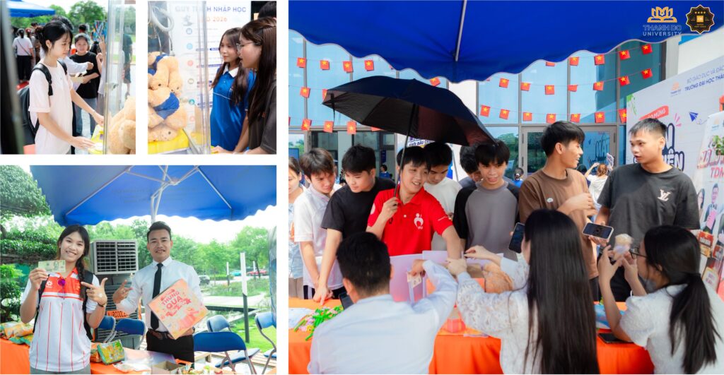 Tân sinh viên K22 hào hứng tham gia các hoạt động minigame trong ngày nhập học tại Trường Đại học Thành Đô.