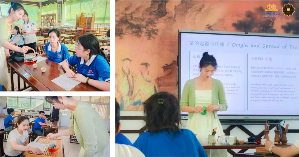 Sinh viên Thành Đô trải nghiệm trà đạo, tìm hiểu những nét đẹp trong văn hóa truyền thống Trung Hoa.