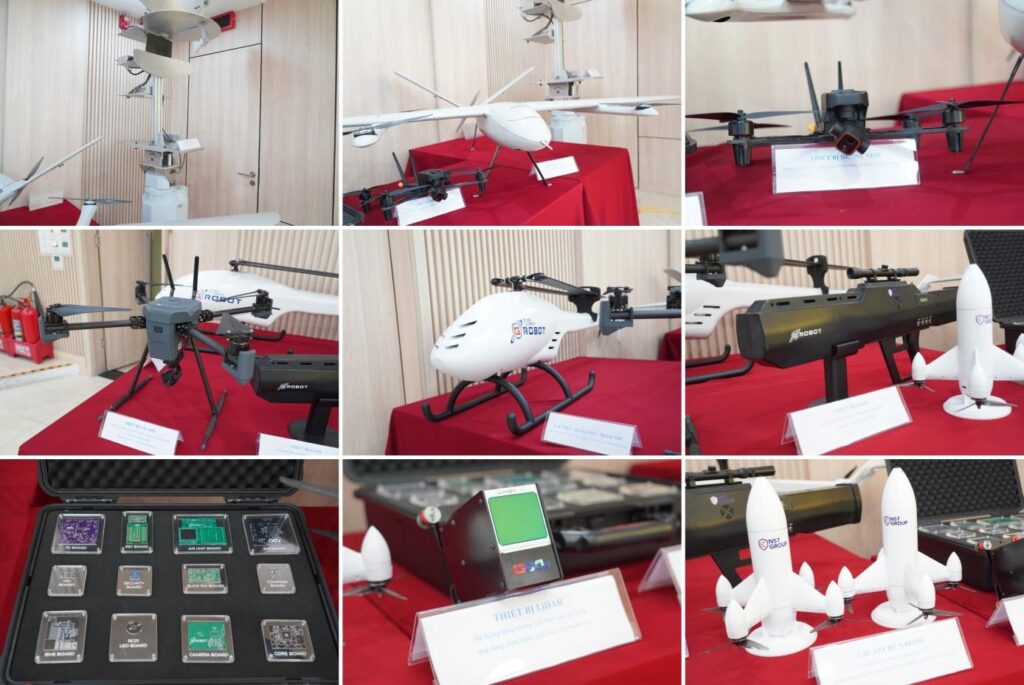 Một số thiết bị UAV và công nghệ phục vụ giải pháp giám sát an ninh, trật tự được giới thiệu tại buổi Lễ. (Ảnh CATP Hà Nội)