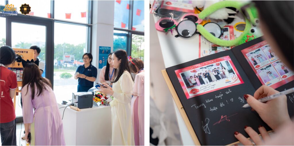 Góc photobooth rực rỡ sắc màu lưu giữ những khoảnh khắc tươi vui của các nữ cán bộ, giảng viên, nhân viên Thado Edupark.
